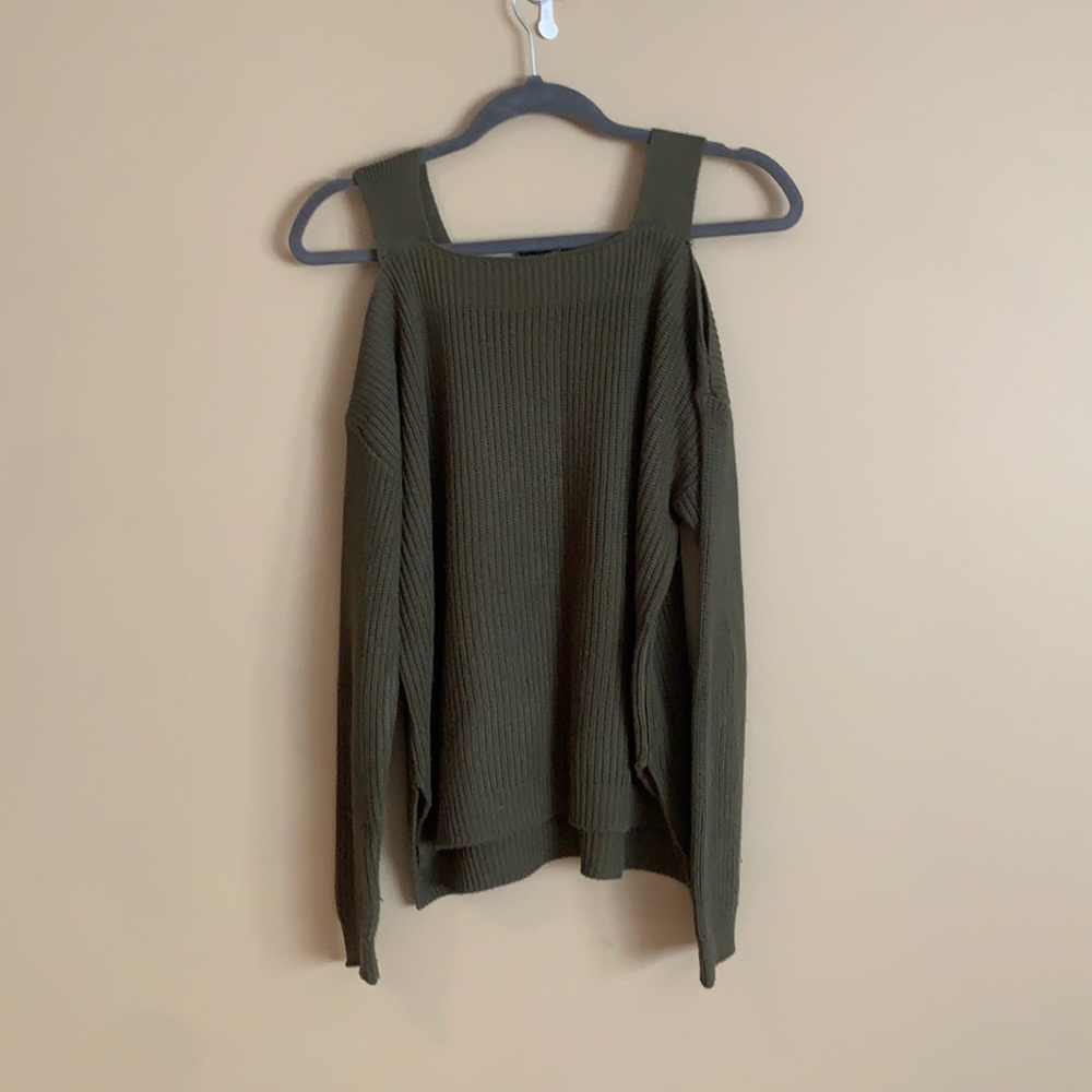 green cold shoulder sweater